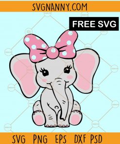 Baby elephant with minnie bow SVG free