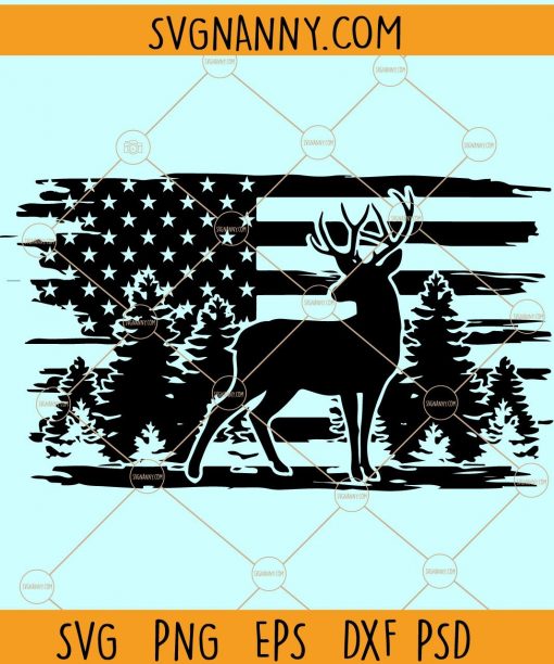 Distressed deer hunting flag svg