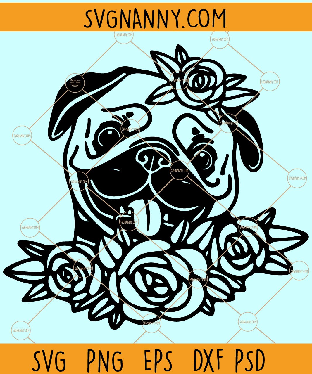 Download Floral Pug Svg Pug Girl Svg Pug With Flowers Svg Cute Pug Face Svg Pug Head Svg Svg Nanny