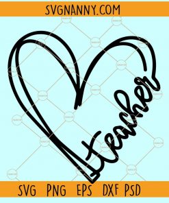 Teacher Heart Line SVG