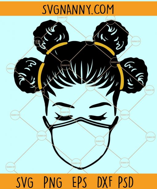 Afro puff woman with face mask SVG, Afro puffs svg, Afro woman face mask SVG, Messy bun afro puffs SVG, Black woman svg, afro girl svg, black woman svgt, black queen svg, Trending SVG files