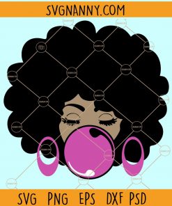 Afro woman with bubble gum svg, Afro woman svg, Melanin svg, Black girl svg, African American SVG, Black Girl with Bubble Gum SVG, Cute Afro Girl SVG, Afro Puff Svg file