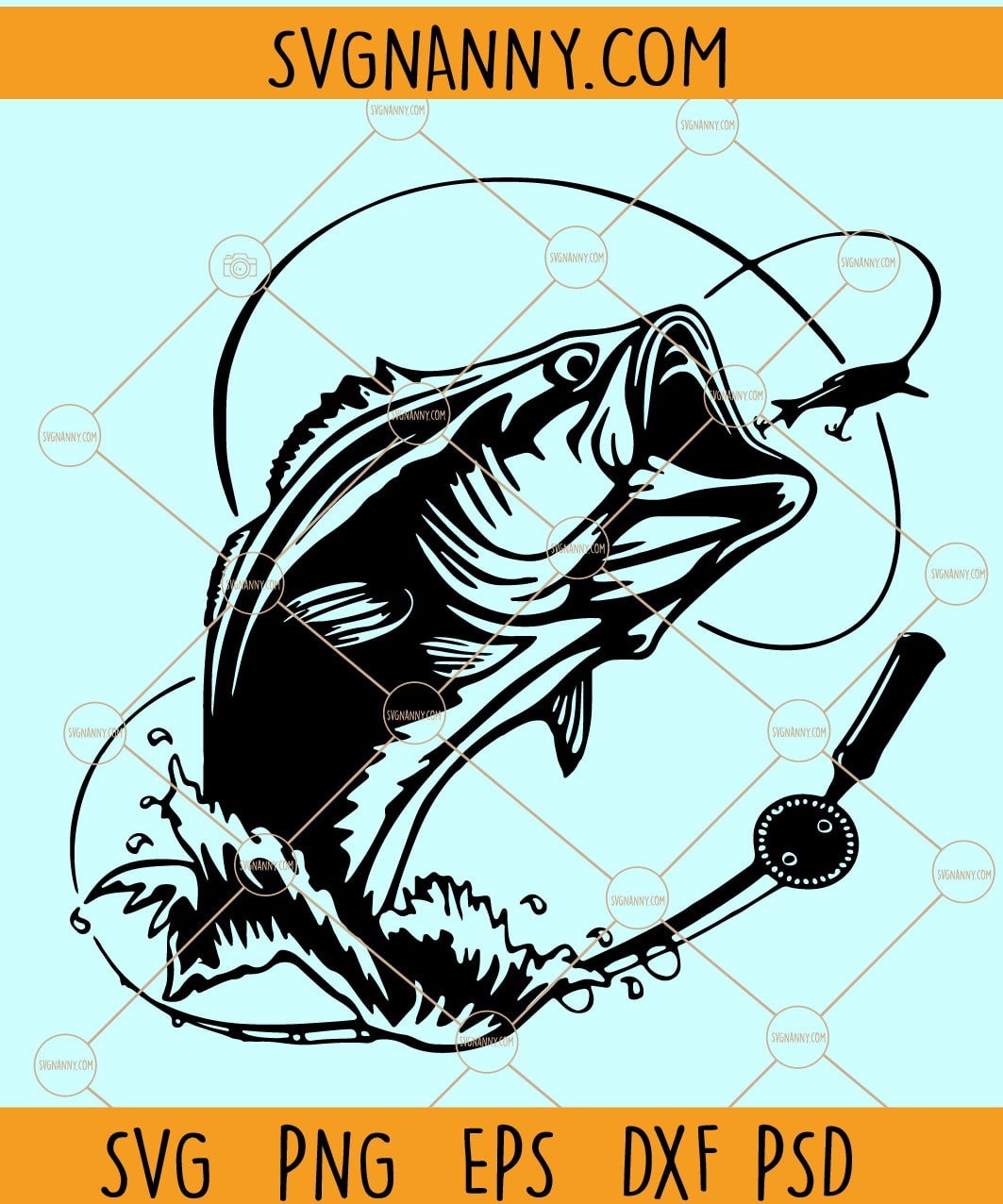 Bass Fishing American Flag Svg Fish With Fishing Pole Rod SVG/PNG
