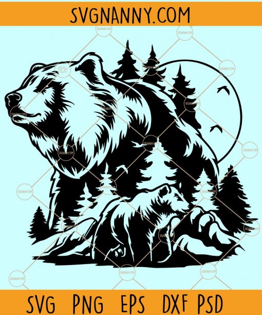 Bear SVG File, Grizzly Bear svg, Bear and the mountains SVG, mountain bear SVG, Black Bear svg, Bear in the Wild svg, Bear clipart, Bear svg Files