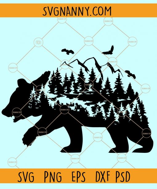 Bear and forest SVG, Bear Mountain Svg, Forest bear Svg, bear pine trees svg, Bear Forest Svg