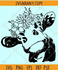 Cow with flowers SVG, Cow with Flower Crown Svg, Cow Flower Svg, Cow Floral Svg, Cow Face Svg, cow with bandana svg, Animal Face Svg, Cow Svg File