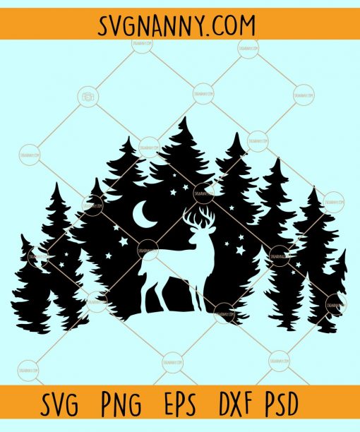 Deer in Pine Forest SVG, deer and forest svg, Deer hunting svg, Deer Clipart, Deer and Forest PNG