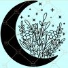 Floral moon svg, Moon Flowers SVG, Moon Floral SVG file, Crescent Moon svg, Celestial Moon svg, Crescent moon svg, Celestial flower moon svg files