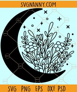 Floral moon svg, Moon Flowers SVG, Moon Floral SVG file, Crescent Moon svg, Celestial Moon svg, Crescent moon svg, Celestial flower moon svg files