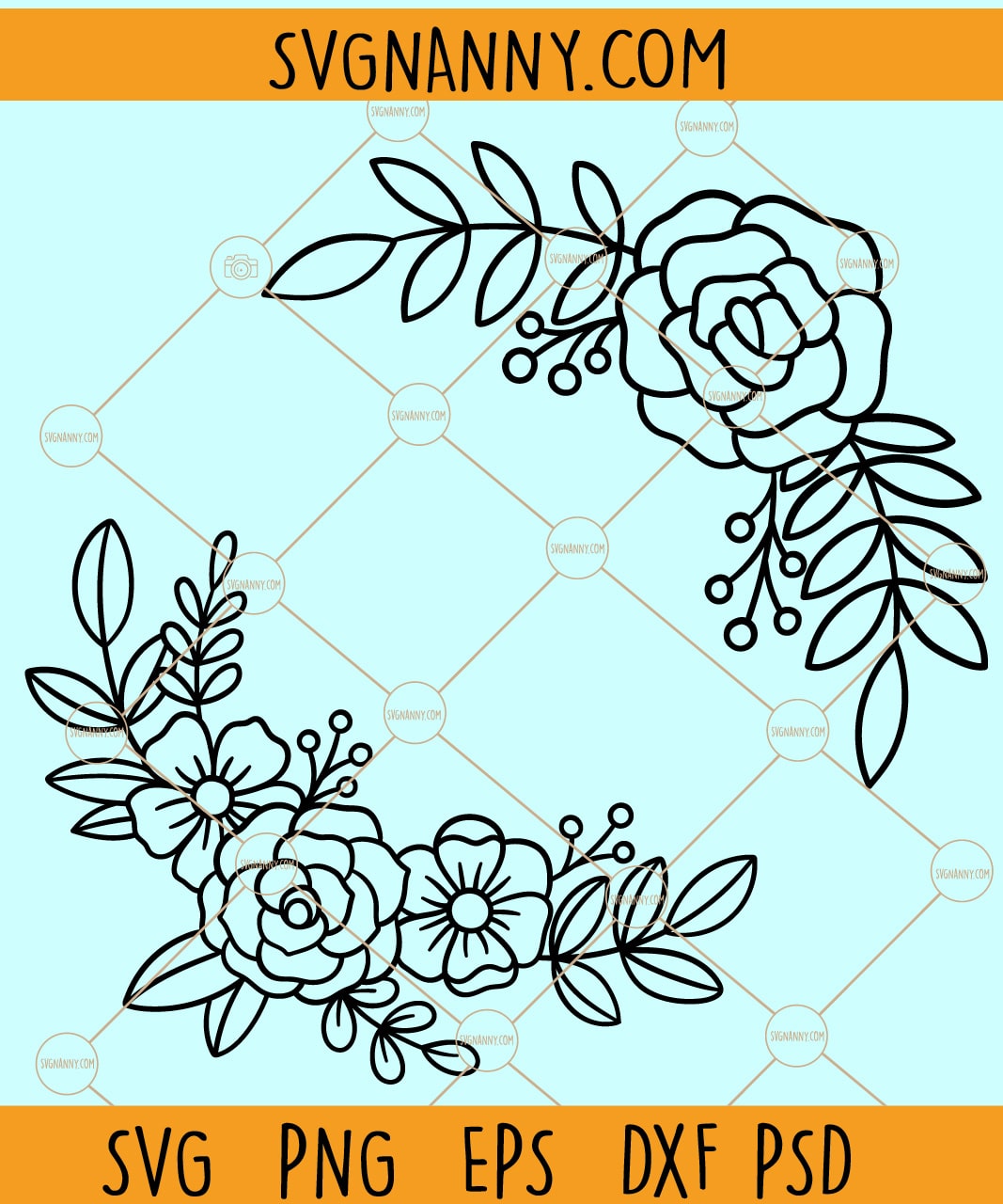 Floral Split Monogram Frame SVG file, Split Monogram svg, Flower