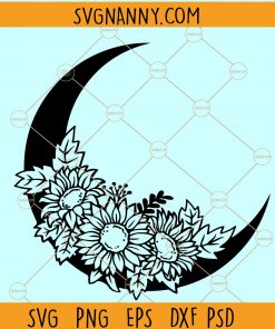 Floral moon svg, sunflower moon SVG, Moon Flowers SVG, Moon Floral SVG, Crescent Moon svg, Celestial Moon svg, Crescent moon svg, Celestial flower moon svg files