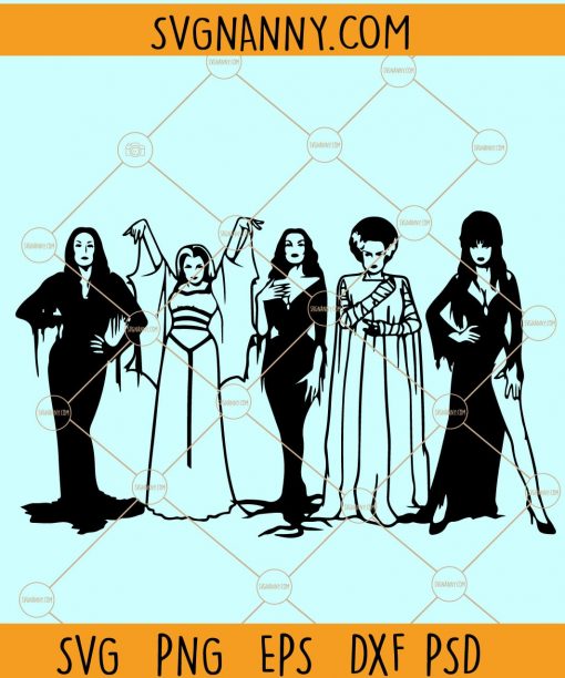 Halloween ghoul squad SVG, Morticia Addams svg, Lily Munster svg, Vampira Bride of Frankenstein svg, Elvira Files, Horror Goth Queens SVG, Ghoul Gang Horror Movie SVG, Halloween Shirt SVG files