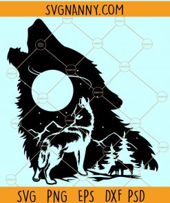 Howling wolf SVG file, Wolf and the moon SVG, wolf silhouette svg, wolf face svg, Wolf svg, Mountain Wolf svg, Wolf Pack svg, Wolf Shirt svg file