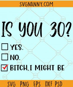 Is You 30 Bitch I Might Be SVG, 30th Birthday SVG, Is You 30 SVG, Bitch I Might Be SVG, Sassy Birthday SVG, 30 and fabulous SVG, hello 30 svg file