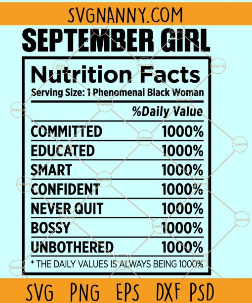 September Girl Nutrition Facts svg, September birthday SVG, Nutrition Facts svg, Gift for September Girl svg, Virgo cut file