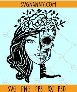 Skull half woman SVG, Half woman Half skull SVG, Half Skull Half Face SVG, Halloween SVG files, Skull svg, woman skull svg, Halloween shirt svg files