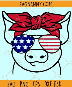 4th of July Pig SVG, July 4th Pig SVG, Fourth of July Pig svg file, Pig with bandana svg, Pig July 4th svg, Pig with sunglasses svg, Patriotic pig svg, July 4th cut file, Pig Bandana svg, American flag svg, patriotic Svg Files