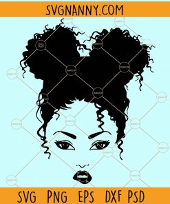 Afro puffs messy bun SVG, Messy Bun SVG, Messy Bun Curly Hair SVG, Girl Face svg, Afro Bun svg, Hair Bun svg file