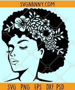 Afro woman with flowers svg, Afro woman with blue flowers svg, Afro woman floral svg, afro girl SVG, African American SVG, black girl SVG, free afro woman svg, black girl magic SVG  file