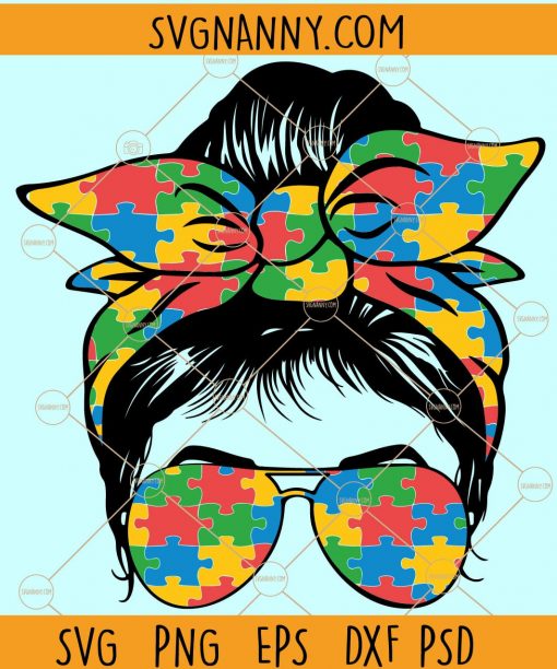 Autism messy bun svg, Autism mom svg, Autism awareness SVG, messy bun autism svg, Autism svg files for cricut