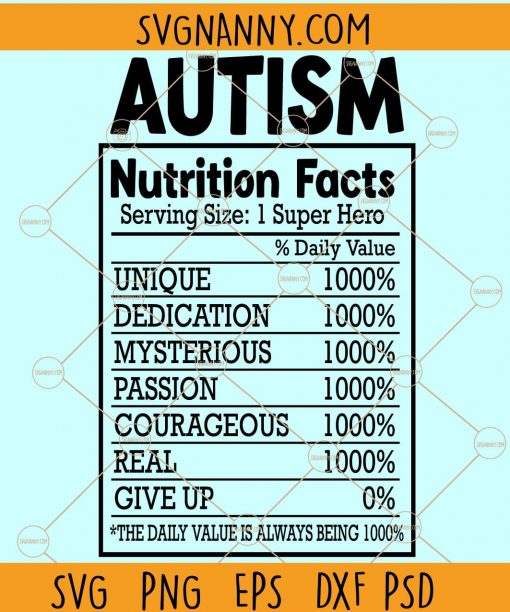 Autism nutrition facts SVG, Autism awareness svg, Autism svg files for cricut