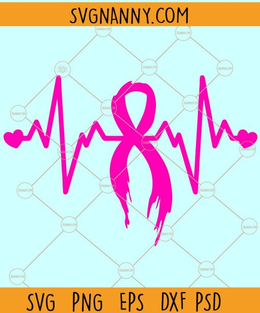 Breast Cancer Awareness Heartbeat SVG, Heart beat breast cancer svg, cancer survivor svg, breast cancer svg, awareness ribbon svg  files