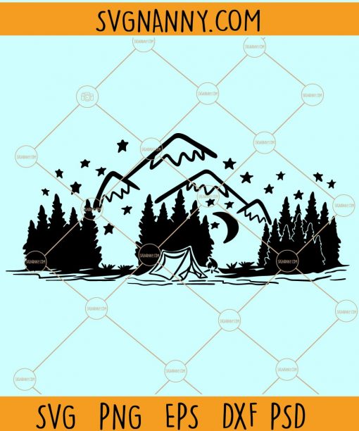 Camping scene SVG, Camping svg file, Happy camper SVG, mountain and forest SVG, Mountain Svg, Mountain scene Svg, Camping Svg, Deer Mountain Svg file