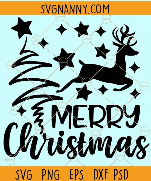 Merry Christmas Reindeer SVG, Rustic Christmas SVG, Reindeer svg, Holiday Clipart, Christmas shirt svg, Leaping Reindeer Svg, Christmas Svg file