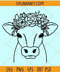 Cow with Flower Crown Svg, Cow with flowers svg, Floral cow svg, Highland Cow SVG, Highland Heifer svg, Cow with Flowers on Head  svg file