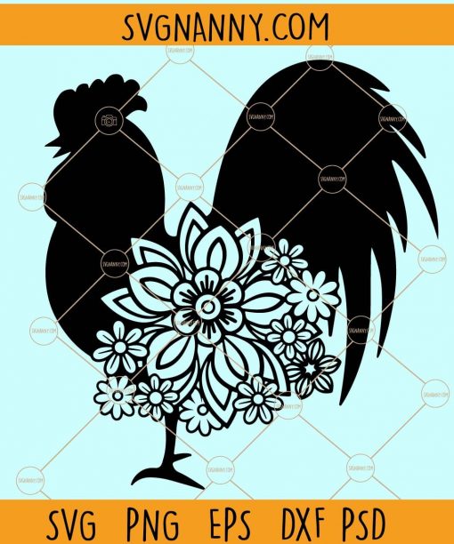 Floral Rooster SVG, Floral Chicken svg, Chicken Flower svg, Farm life svg, mandala chicken svg, farm house svg, farm animal svg file