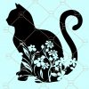 Floral Cat SVG, Cat SVG Files, Cat With Flowers svg, Wildflower Cat Clipart, Floral Animal svg, Floral Kitten svg, Cat Mama svg, Cat Lover svg file