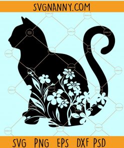 Floral Cat SVG, Cat SVG Files, Cat With Flowers svg, Wildflower Cat Clipart, Floral Animal svg, Floral Kitten svg, Cat Mama svg, Cat Lover svg file