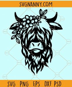 Floral cow head SVG, Cute cow Head SVG, Highland Cow Svg, Cow Svg, Heifer Svg, Cow Head Svg, Cow Face Svg, Cow with Flowers Svg, Cute Cow Svg file