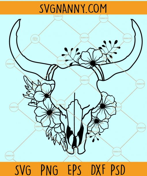 Floral cow skull svg, Cow skull with flowers SVG, Cow Skull SVG file for cricut, Bull Skull SVG, floral skull svg, Cow Skull Floral svg, Boho skull svg files