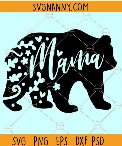 Floral mama bear svg, mama bear floral SVG, mothers day svg, bear silhouette, flower bear svg file