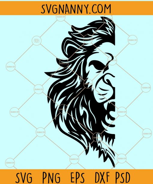 Half lion face SVG, Lion head svg, lion face svg, Lion king svg, custom lion head svg  file