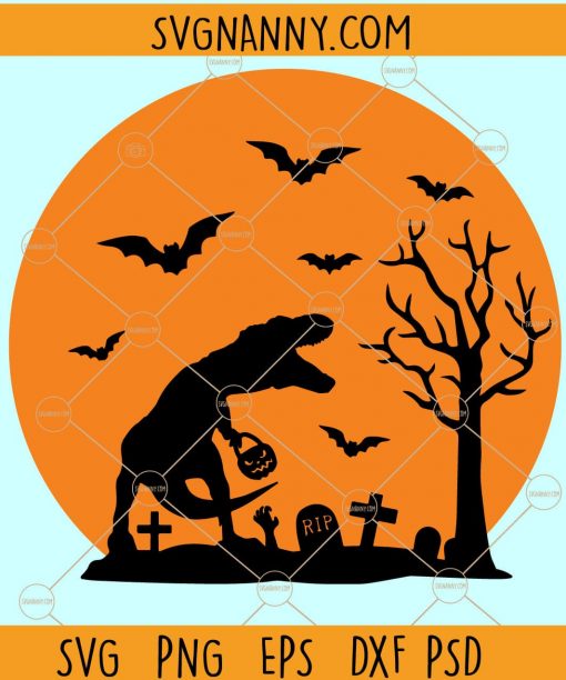 Halloween Dinosaur Svg, Halloween svg, Funny Halloween Boy Svg, T-Rex with Pumpkin Svg, Kids Halloween Svg, Pumpkin Svg Files