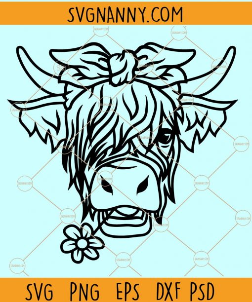 Highland Cow with Bandana SVG, Highland Cow Bandana SVG, Highland Heifer svg, Highland Cow svg, Floral cow head SVG, Cute cow Head SVG , Cute Cow Svg file