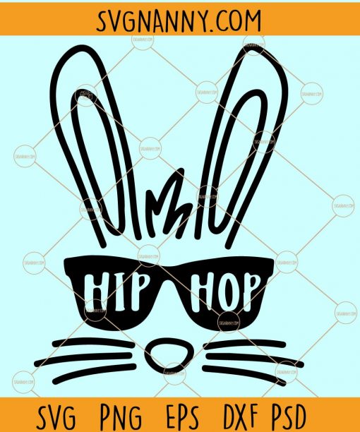 Hip hop bunny SVG, Bunny Face SVG, Bunny With Sunglasses Svg, Rabbit Ears Svg, kids Easter SVG, Easter bunny SVG file