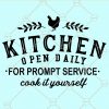 Kitchen Open Daily SVG, Kitchen quotes SVG, Kitchen wall decor, kitchen sticker SVG, farmhouse kitchen svg, funny kitchen svg, cook it yourself SVG, baking SVG, kitchen grill SVG, kitchen rules svg, funny kitchen quotes, kitchen utensils svg free, bless this kitchen svg