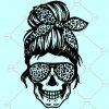 Leopard print messy bun svg, Messy buns svg, Mom Life Skull Cheetah svg, Messy buns skull with cheetah sunglasses svg, messy bun hair svg, Messy bun skull svg, Mom life SVG, Woman Skull Svg  file