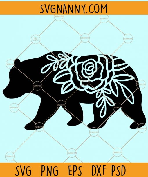 Floral mama bear svg, mama bear floral SVG, mama bear with flowers svg, floral bear svg, mothers day svg, bear silhouette, flower bear svg files