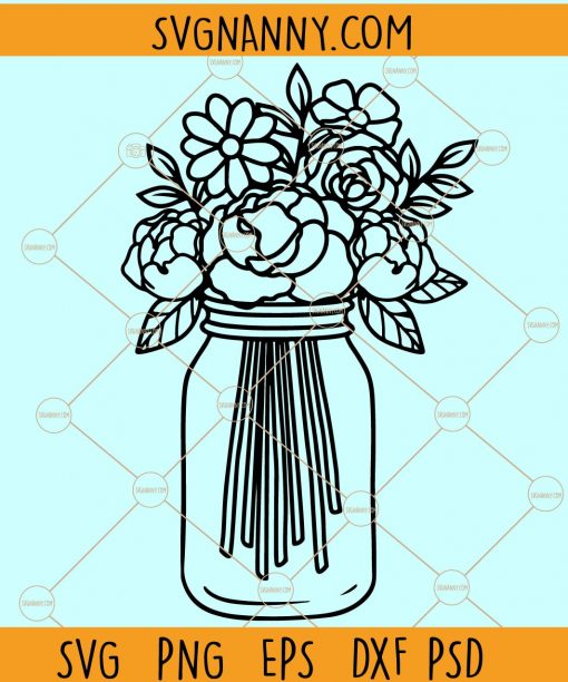 Mason jar with flowers svg, mason jar svg, Mason jar flowers svg, Mason Jar SVG file, Mason Jar cut file, Floral Mason Jar svg file