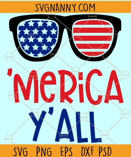 Merica Yall SVG, Merica Sunglasses svg, Patriotic USA svg, 4th of July svg, Merica Y’all SVG, 4th of July SVG, Patriotic SVG, American Flag svg America svg, Independence day SVG Files