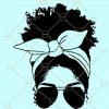 Messy bun bandana SVG, Black Girl Messy Bun PNG, Afro hair bandana svg, messy bun sunglasses svg, Black woman messy bun hair svg, Afro black woman svg, African American SVG file