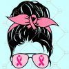 Messy bun cancer SVG, Breast cancer mom life SVG, Pink bandana Svg