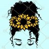 Messy bun with Sunflower svg, Black Woman with Sunflower svg, Messy Bun SVG, #Momlife Svg, Hair Bun SVG, Girl with Lashes SVG file
