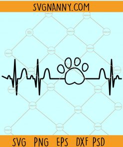 Paw Print heartbeat SVG, dog paw print svg, Paw print SVG, Dog heartbeat svg, dog lovers svg, paw svg, dog svg file