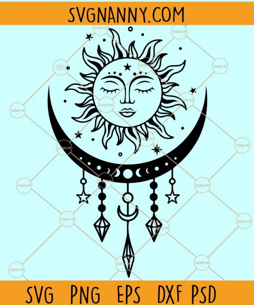 Sun and moon svg, celestial moon svg, Dreamcatcher SVG, mystical moon svg, Moon phases svg, witchy magic moon svg, Moon and Stars svg  files