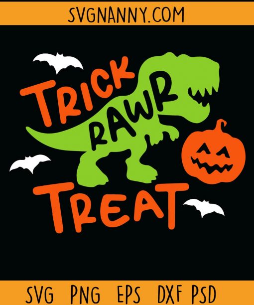 Trick Rawr Treat Svg, Halloween Dinosaur Svg, Halloween svg, Funny Halloween Boy Svg, Trick Rawr Treat T-rex, Halloween Thanksgiving Png  SVG